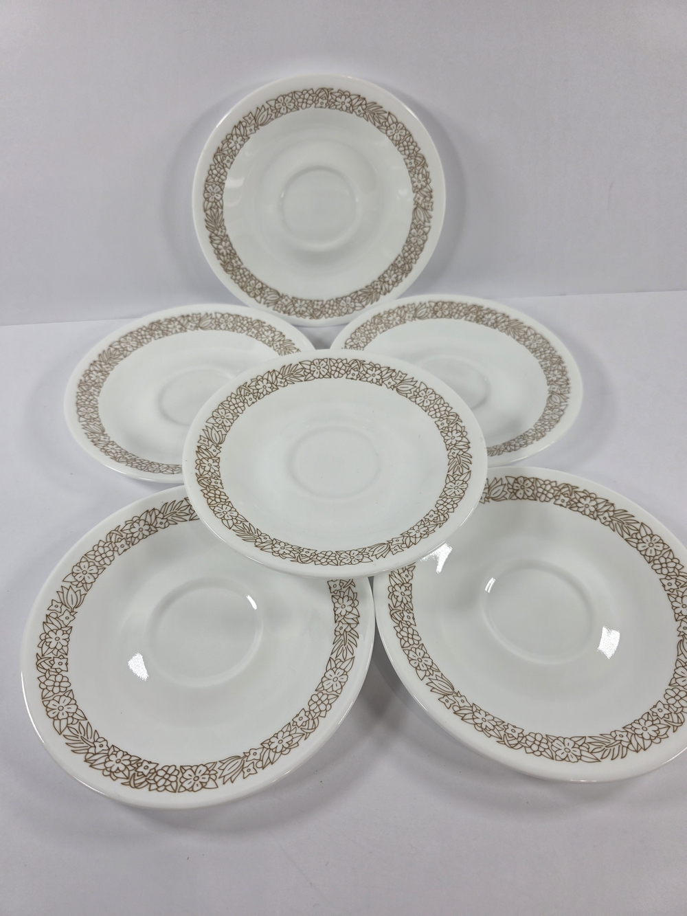 Vintage Corelle Woodland Brown Dinnerware Saucers 6 1/4" Set of 6 Corning